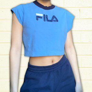 Sleeveless blue Fila crop top medium